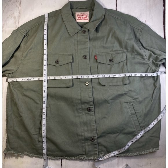 Levi's Trendy Plus Size Cropped Cotton Utility Jacket Army Green Size 3X NWT - Picture 10 of 12